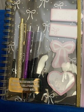 Glitter Pen & Sticky Note and journal Set - Gold, Purple, Silver, Pink